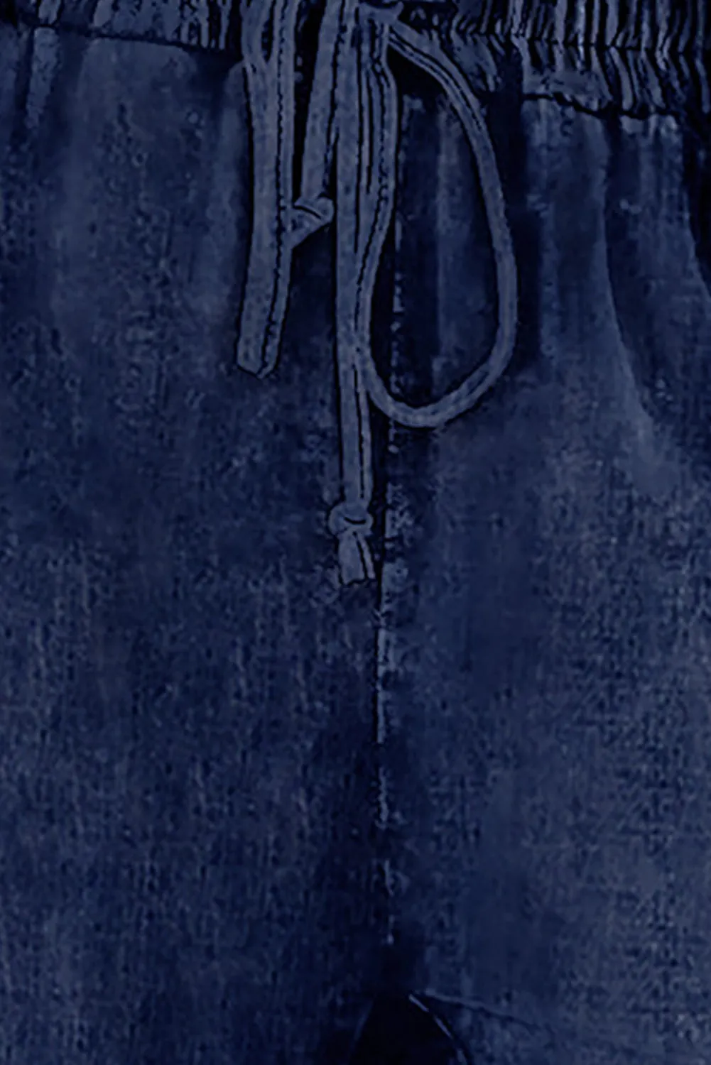 Elastic Waist Drawstring Denim Shorts