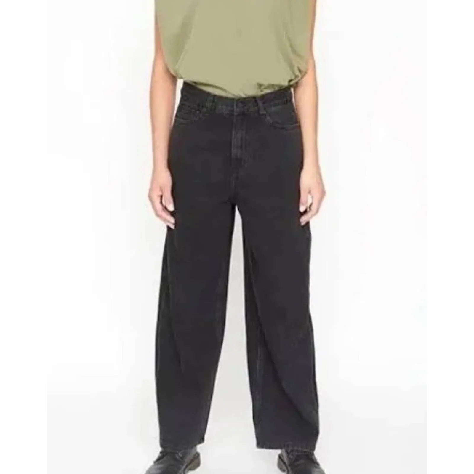 Free People x Sandrine Rose Wide Leg Pants Buckle Size 26 Black New