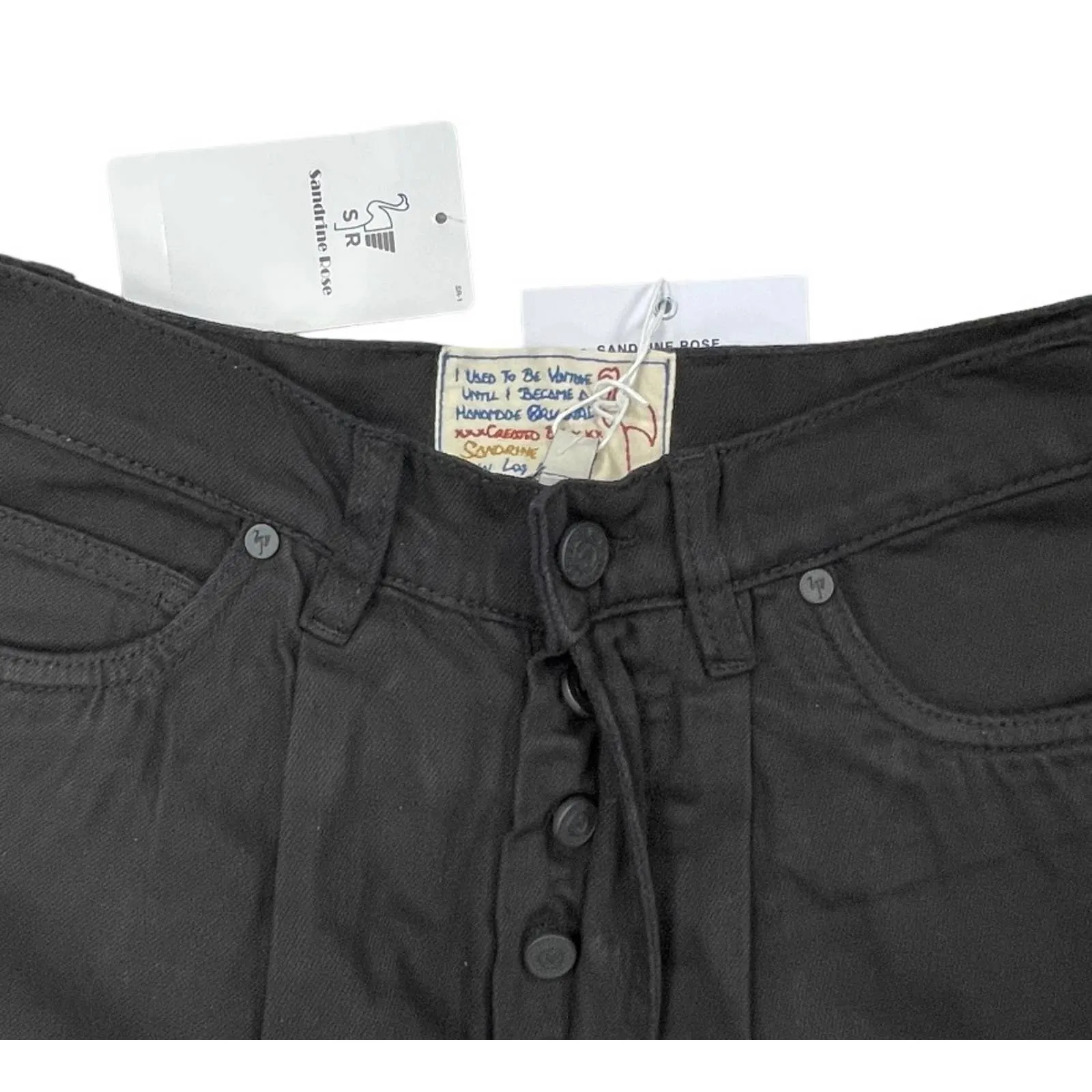 Free People x Sandrine Rose Wide Leg Pants Buckle Size 26 Black New