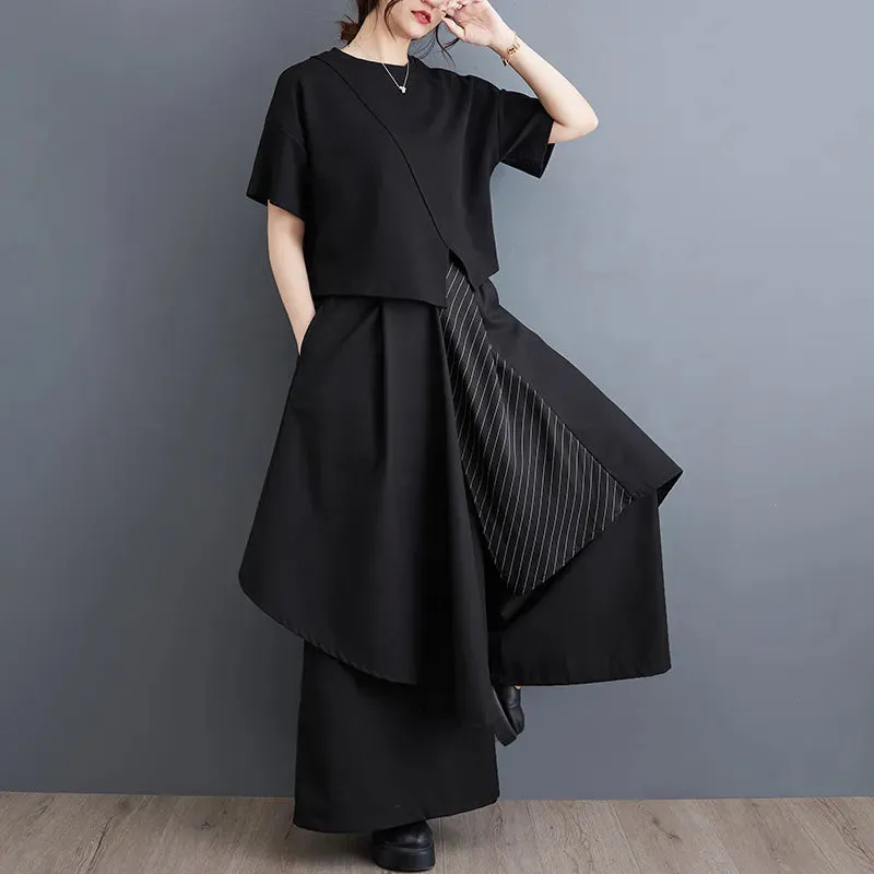 HEYFANCYSTYLE Black Irregular Wide Leg Skirt Trousers