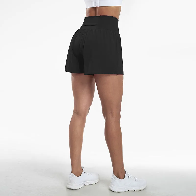Højtaljede sportsshorts i falsk todelt design