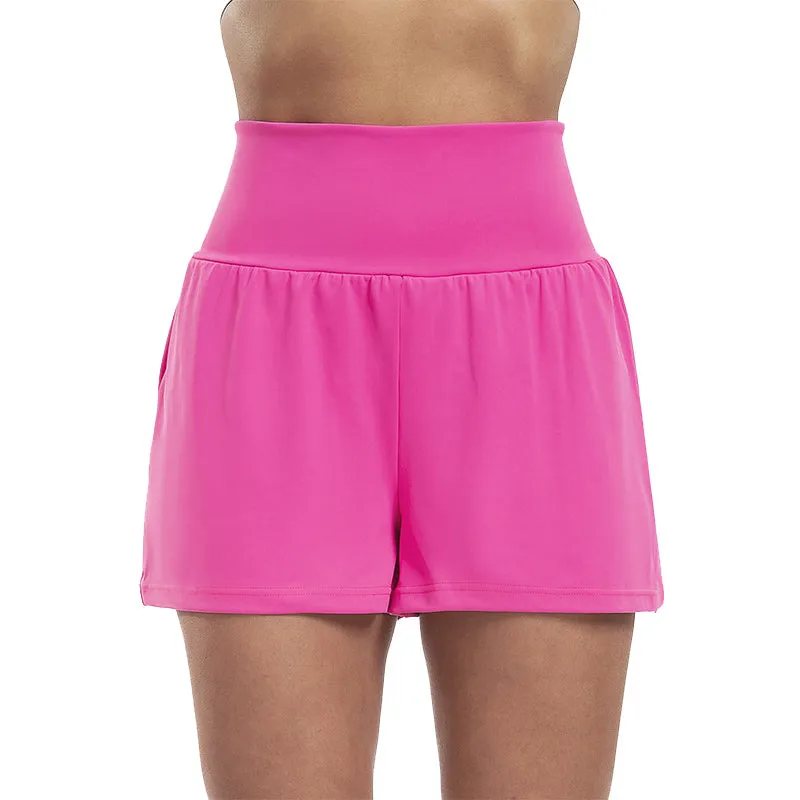 Højtaljede sportsshorts i falsk todelt design
