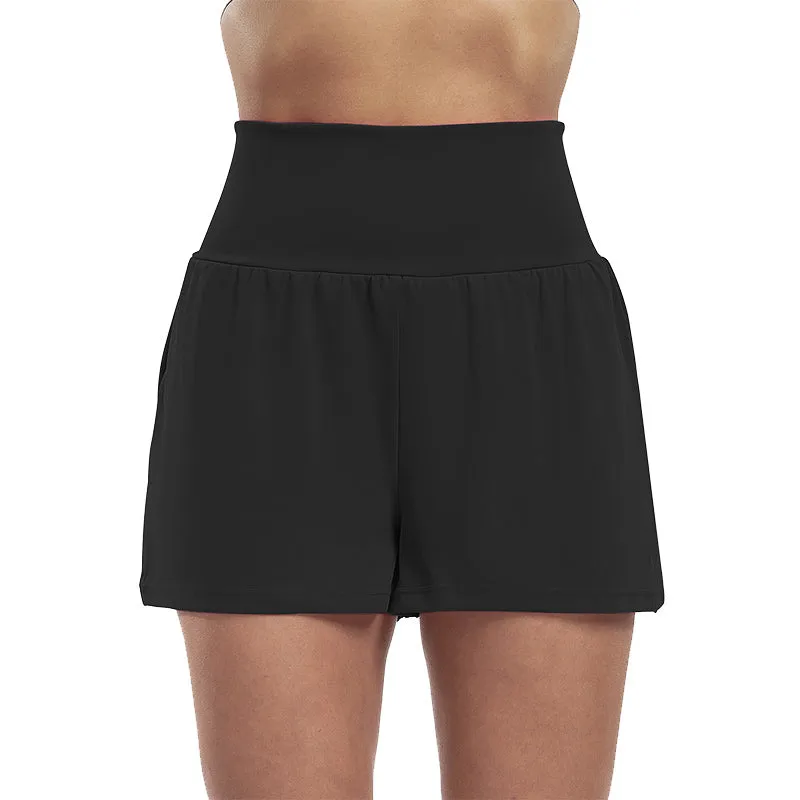 Højtaljede sportsshorts i falsk todelt design