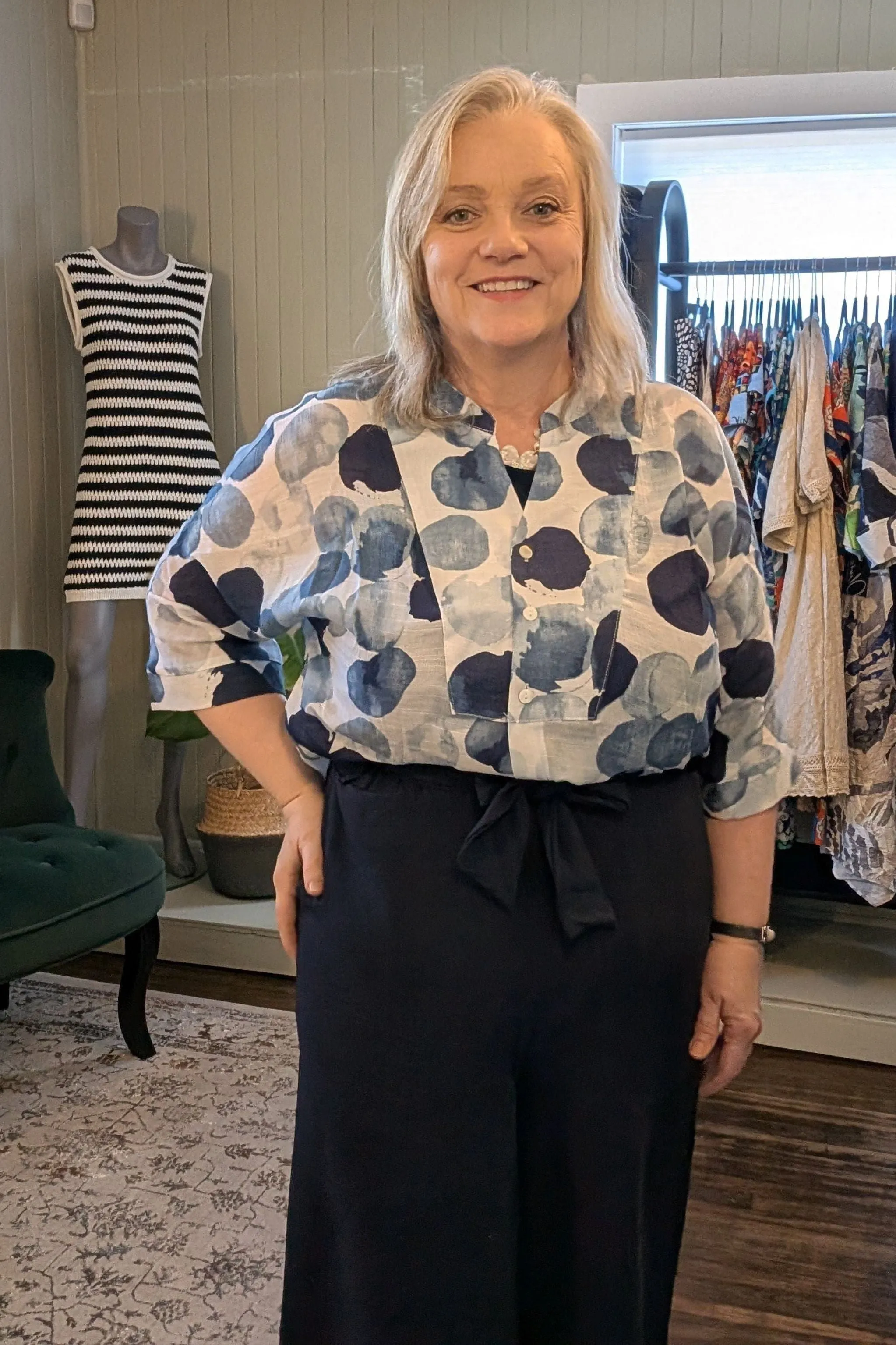 Lightweight Wide Leg Crop Pants with Sash Belt in Navy by GOA