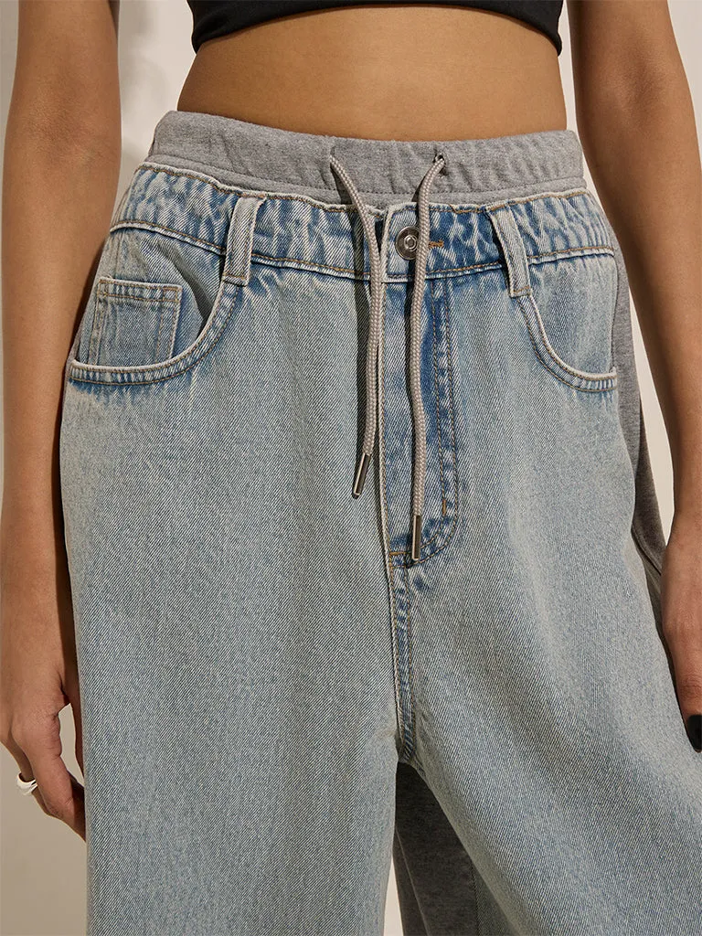 Nuon Light Blue High-Rise Denim Sweatpants