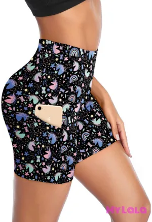 Pocketed Gym Shorts OS (Unicorn Doodle)