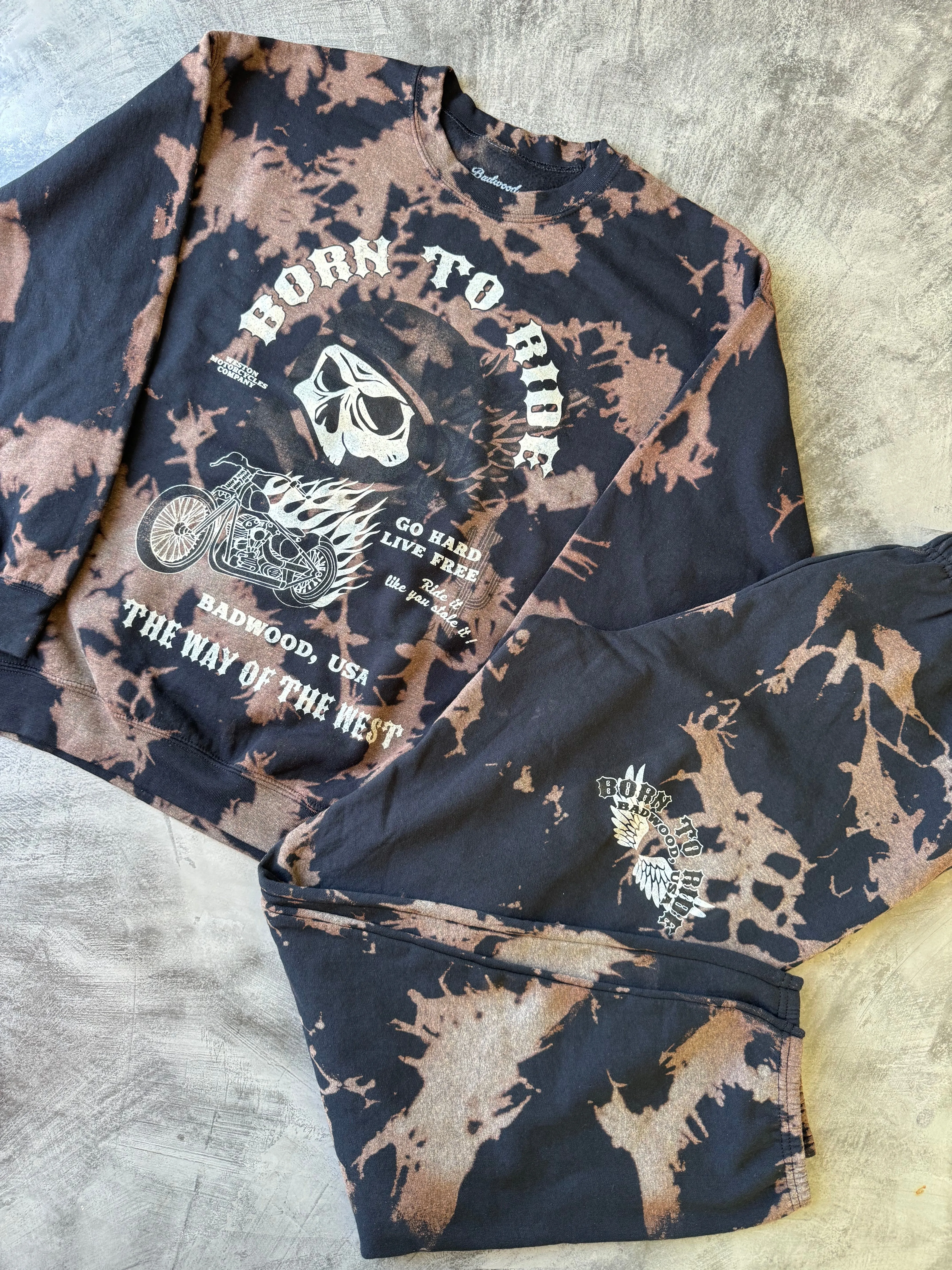 "BORN TO RIDE" Sweatpants in BLEACH