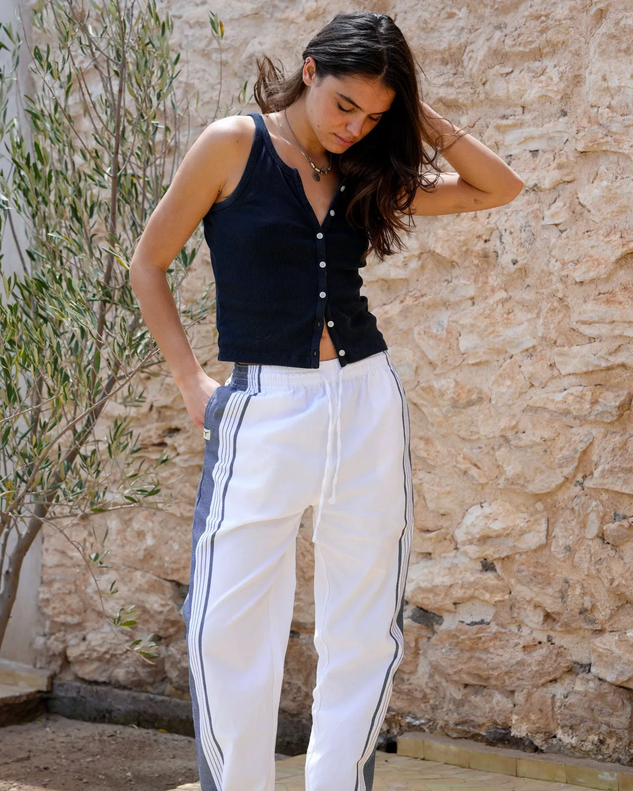 White & Navy Classic Lounge Pants