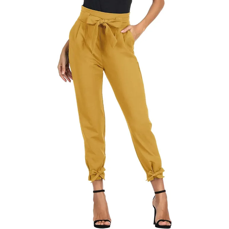 Women High Waist Regular Fit Pencil Pants With Bow-Knot Pockets