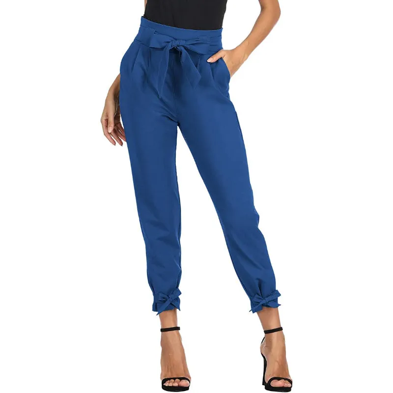 Women High Waist Regular Fit Pencil Pants With Bow-Knot Pockets