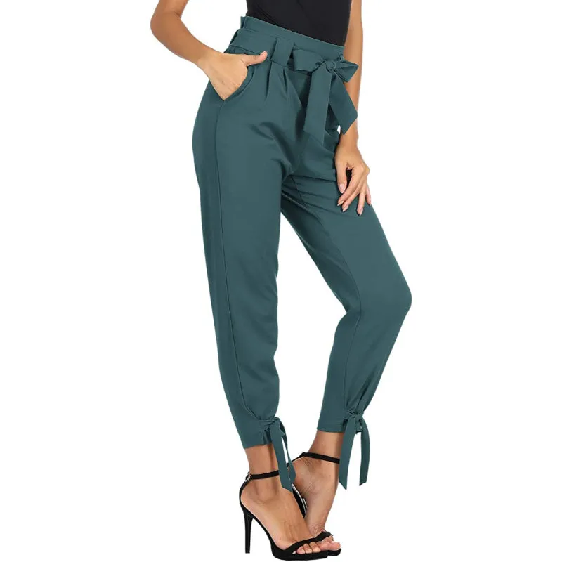 Women High Waist Regular Fit Pencil Pants With Bow-Knot Pockets