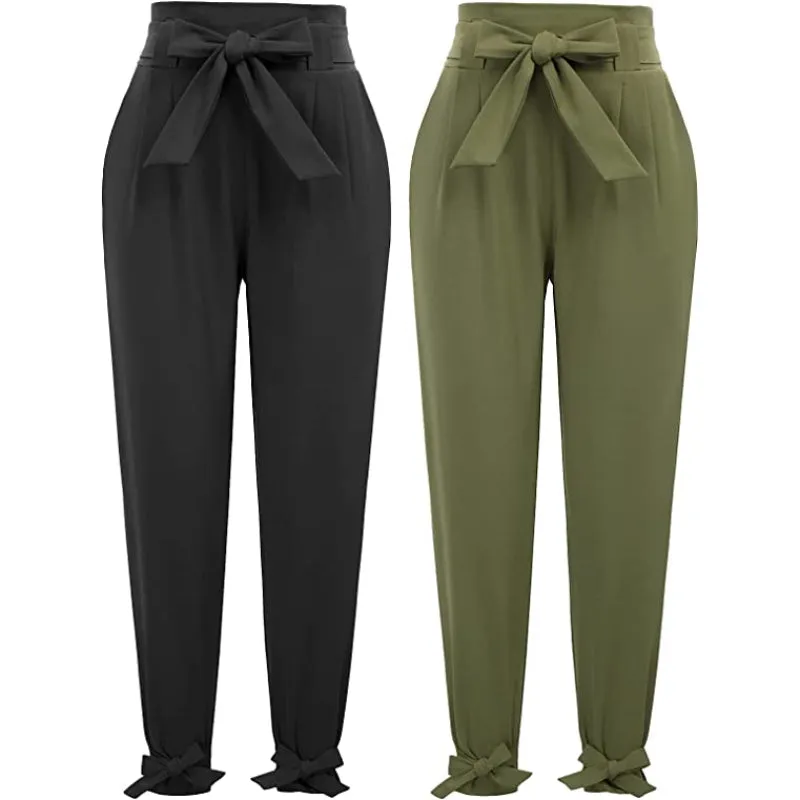 Women High Waist Regular Fit Pencil Pants With Bow-Knot Pockets
