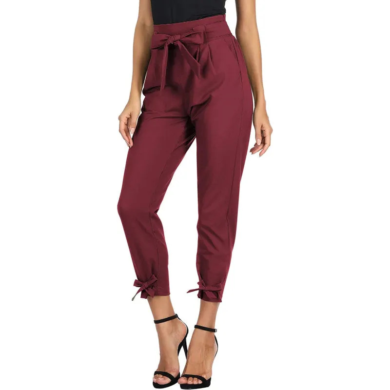 Women High Waist Regular Fit Pencil Pants With Bow-Knot Pockets